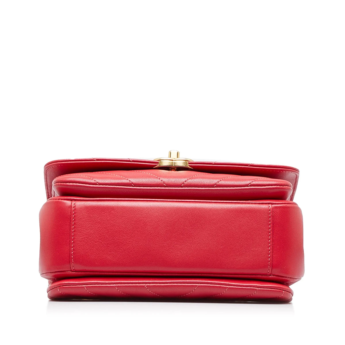 Pre-Owned Authenticated Chanel  Chevron Flap Satchel Lambskin Leather Red Unisex (Good)