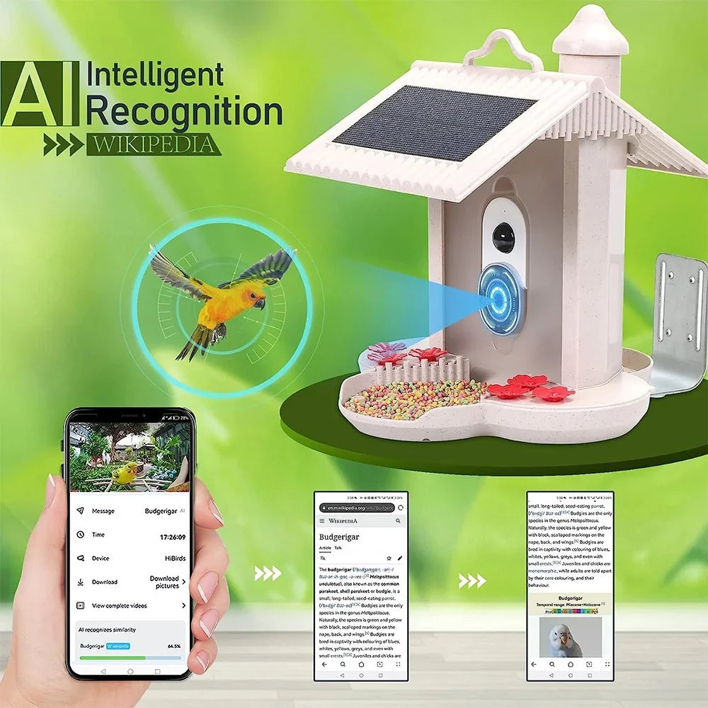 Smart Bird Feeder Camera 1080P Auto Capture Bird Video and Motion Detection Real-time Notification  Identify Bird Species  Waterproof 128G  Cards