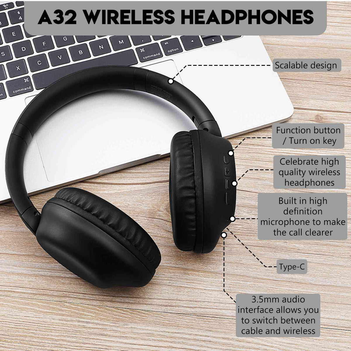 UrbanX Perfect Comfort 955  Overhead Wireless Bluetooth Headphones For Samsung Galaxy M01s Noise-Cancelling, with – Black
