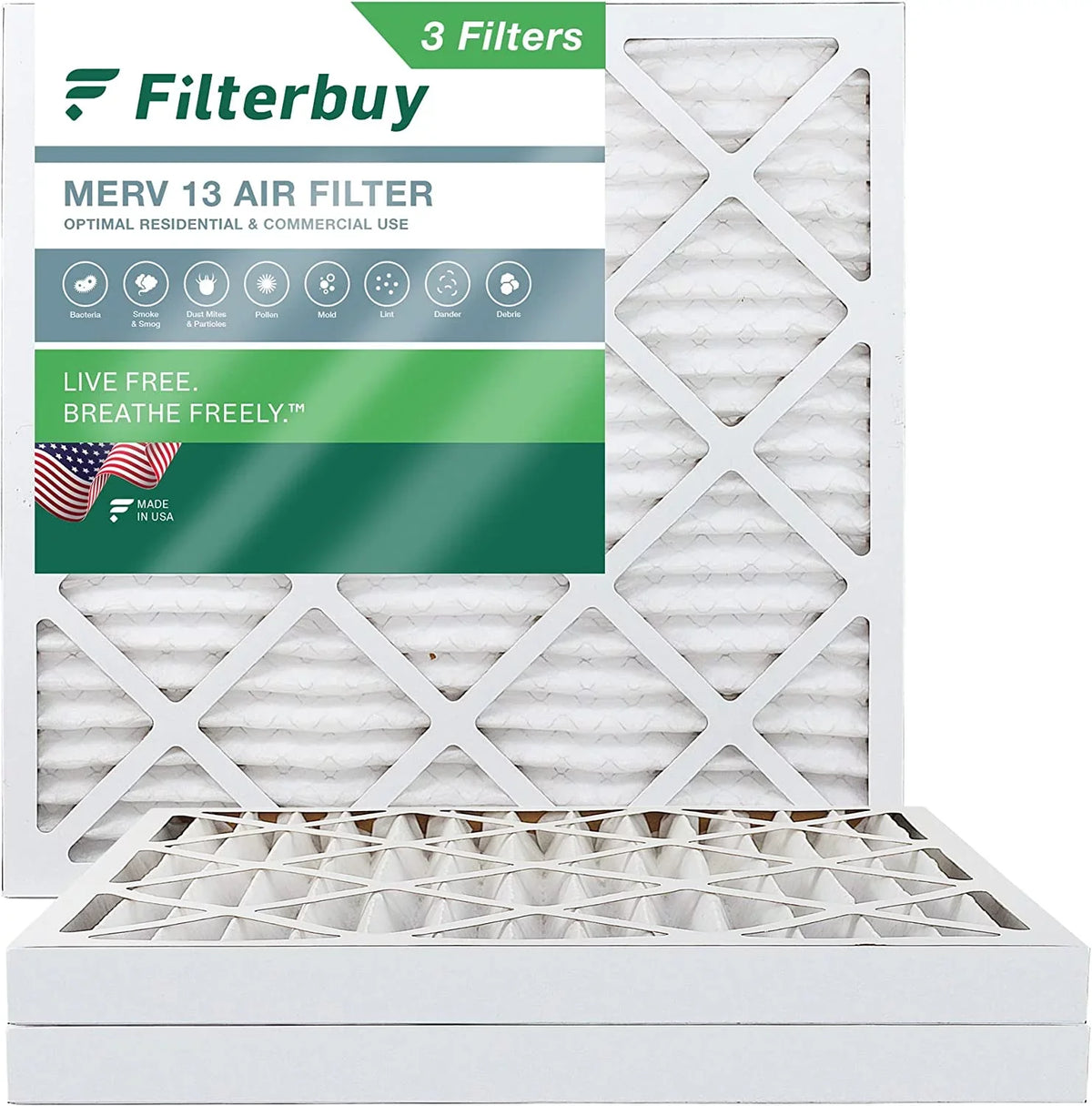 Filterbuy 20x20x2  13 Pleated   Furnace Air Filters (3-Pack)
