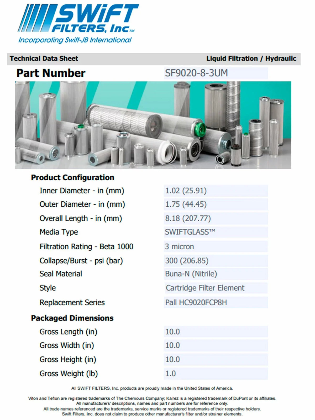 Direct Interchange for   --3-3C rtridge Filter Element Microglass Construction 3 Micron