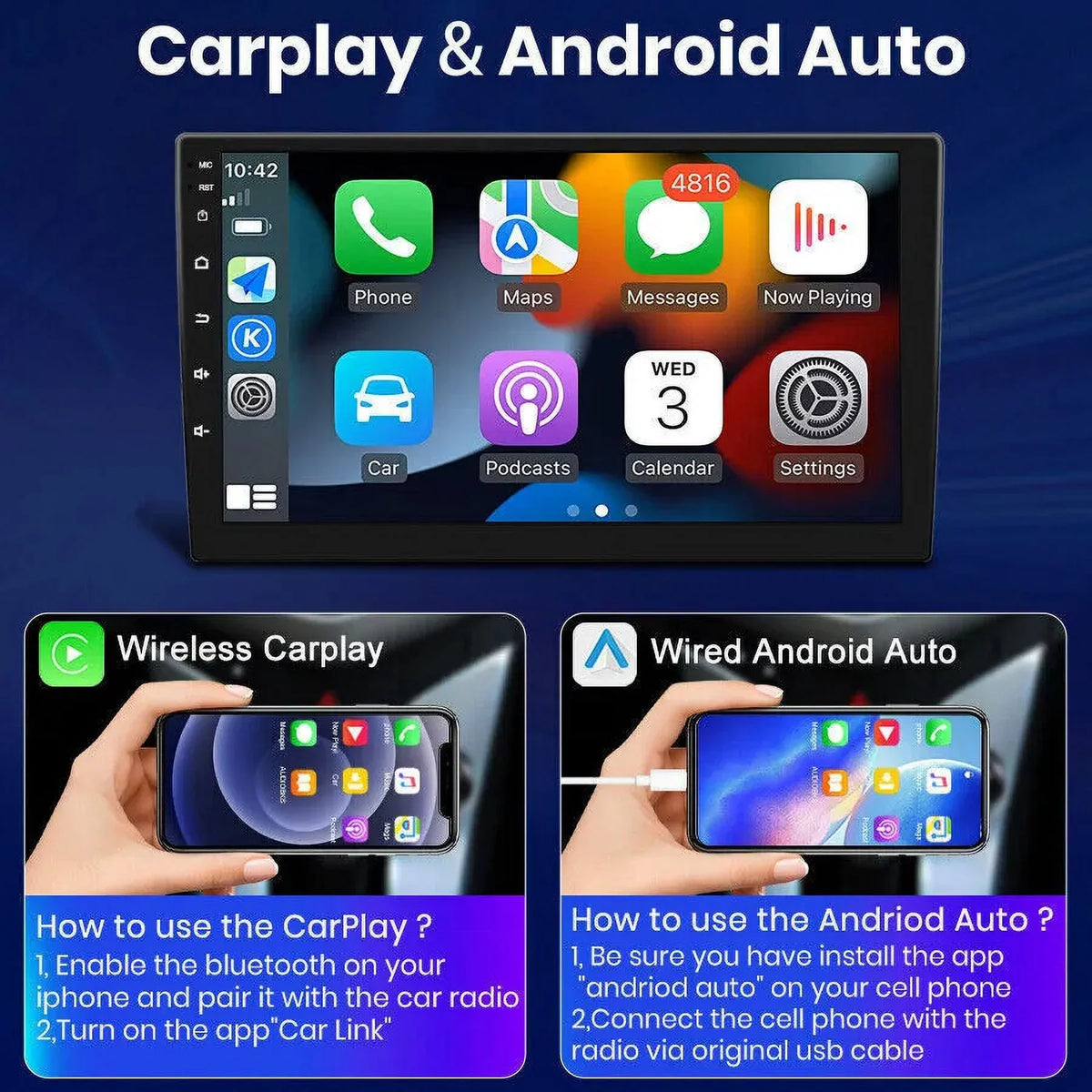 10.1 inches 1280*720  Touchscreen Android 12 2+32GB Car Stereo for Honda Civic 2006-2011 Car Radio Carplay & Android Auto Support Backup Camera  Navi
