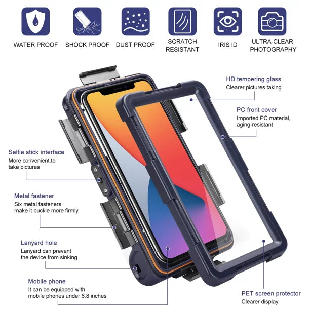 UrbanX Professional [15m/50ft] Swimming Diving Surfing Snorkeling Photo Video Waterproof Protective Case Underwater Housing for verykool s4513 Luna  And all Phones Up to 6.9 Inch  with Lanyard