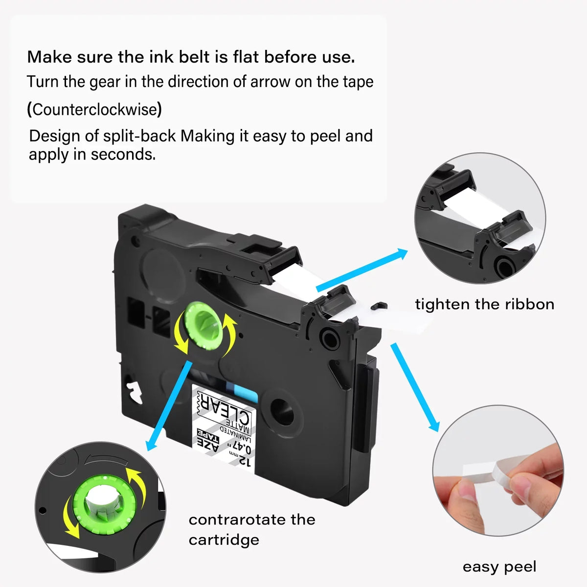 8PK Compatible for Brother -touch Black on Matte Clear 12mm 0.47" TZe- -  TZeM31 Laminated Label Tape