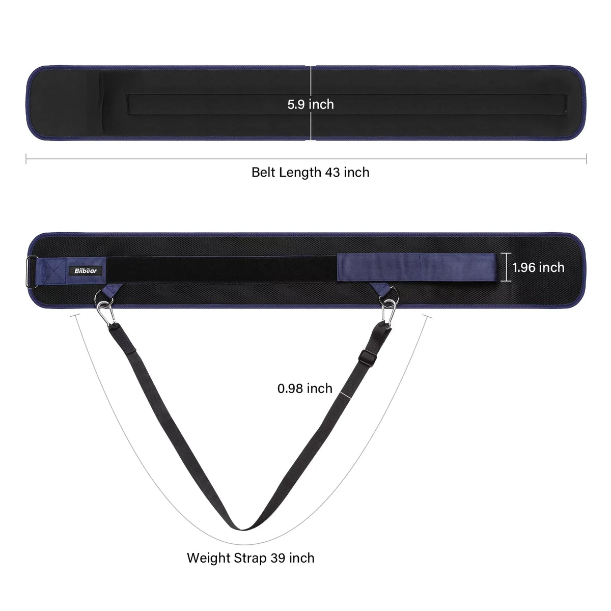 Bilbear Dip Belt for Weightlifting,Weight Belt for pulls up,with 39 inch Strap,Weight lifting strap 43 inch Adjustable,45-Angle Rings&2 Snap Hooks Comfort Dip Position