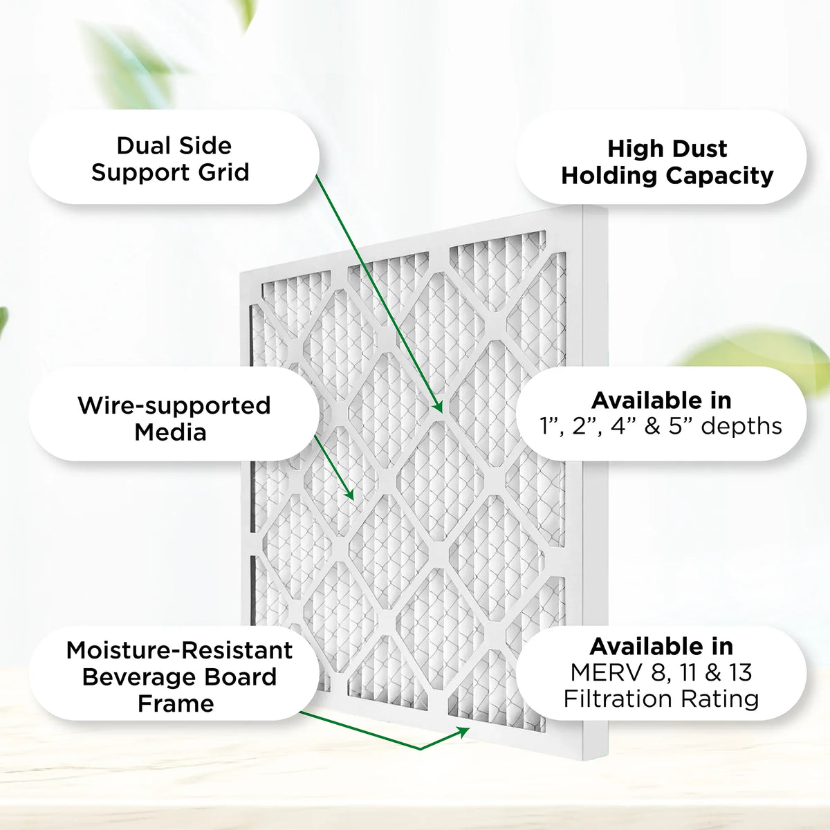 25x25x1  11,  1000 Pleated  Furnace 1" Air Filters by Pamlico. Case of 12. Actual Size: 24-1/2 x 24-1/2 x 3/4