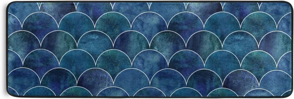 Kitchen Rugs and Mats Non-Skid Washable Runner Rugs Fish Scale Ocean Wave Japanese Long 72x24 inch for Floor Cushioned Hallway Entryway Indoor 2x6