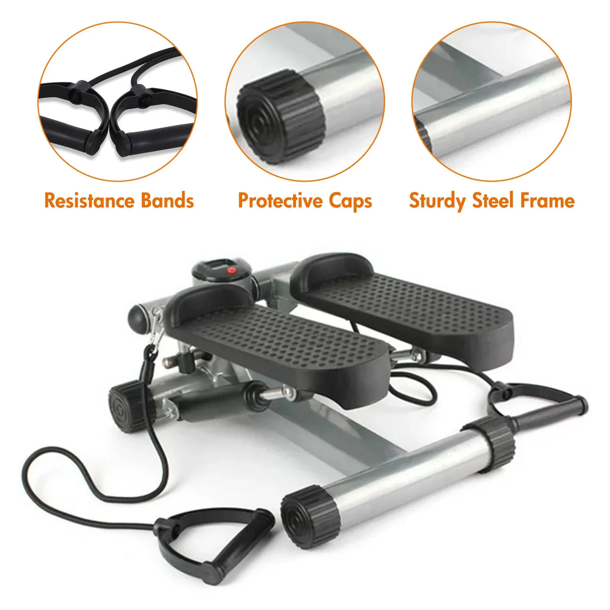Stepper for Exercise, Stair Stepper Cardio Equipment with Resistance Bands, Mini Stepper Adjustable Stride Height Gray