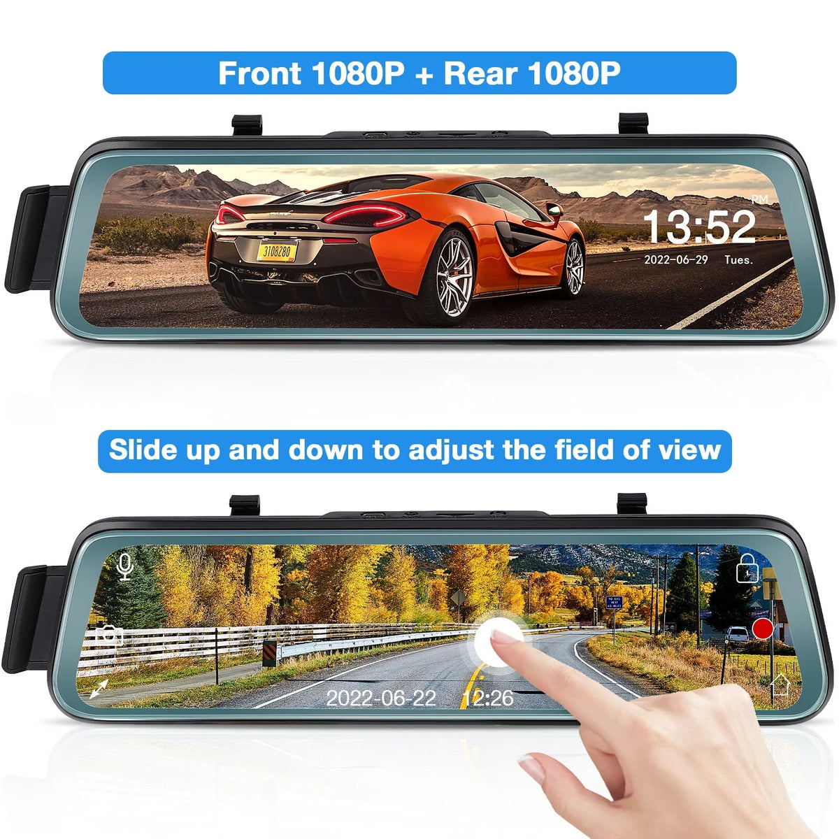 Cheefull 10' Mirror Camera Front and Rear 1080P Backup Camera  ' Mirror Dash Cam Rear ViewFHD Full Touch Screen w Loop Recording, -Sensor, Parking Monitor 170° Wide Angle