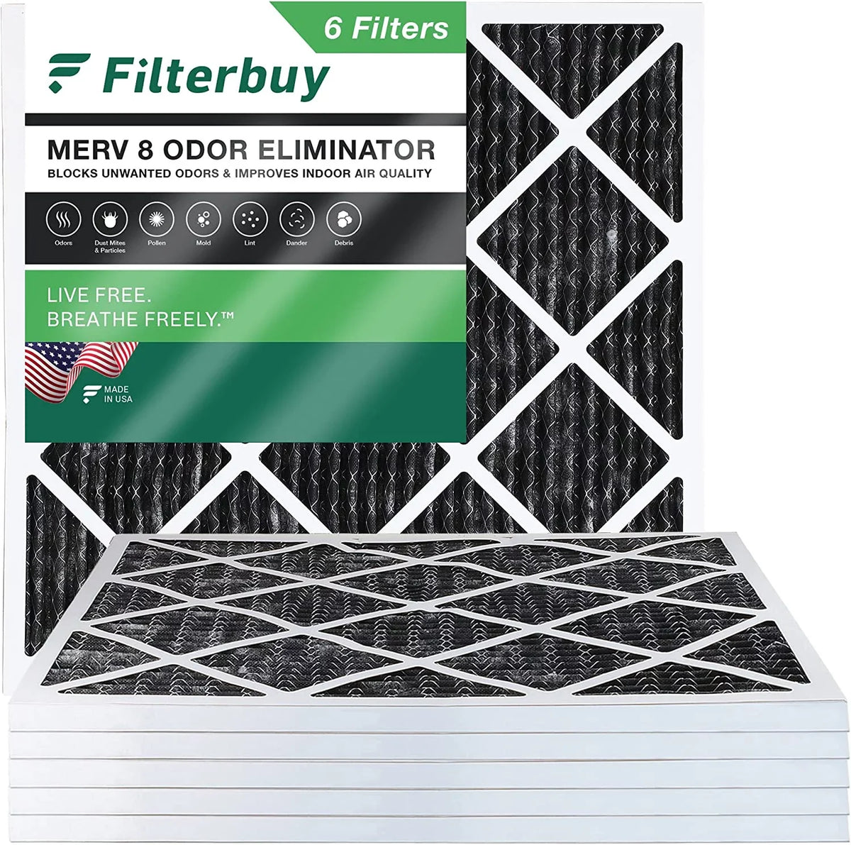 Filterbuy 10x10x1  8 Odor Eliminator Pleated   Furnace Air Filters with Activated Carbon (6-Pack)
