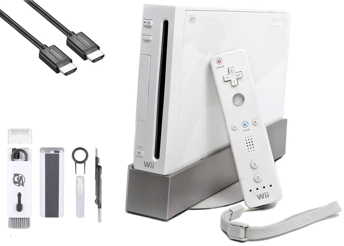 Nintendo Wii White Gaming Console +  Cable Cleaning Kit   Bundle Like New