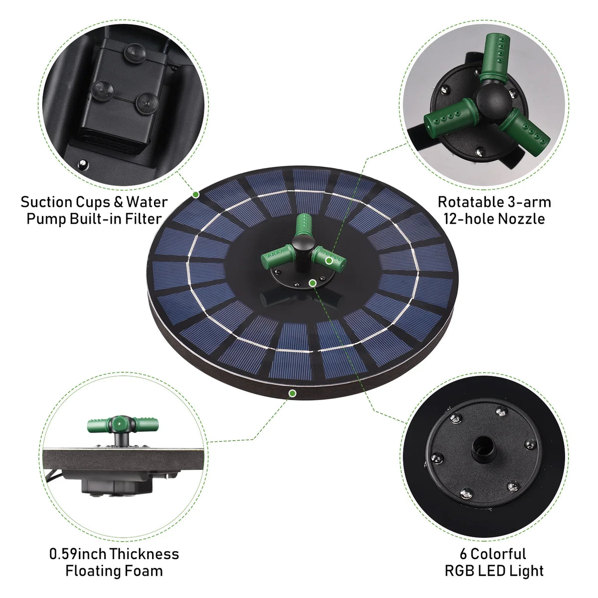 fountain,Battery Auto-shut Off With Rotatable Nozzle With Battery Auto-shut Off 9 Inch Pump With Inch Bath Pond Auto-shut Off 9 Solar Water Pump 6w Nozzle Led Solar Brewel Rookin Yaliya