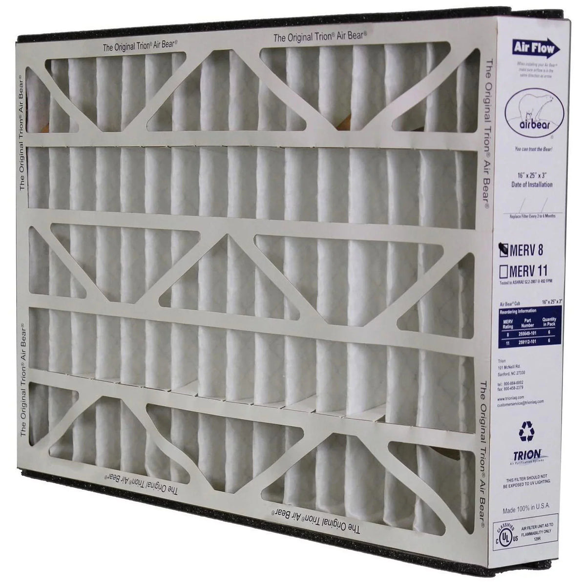 Trion 255649-101 Air Bear 16x25x3 Inch  8 Air Purifier Filter (6 Pack)