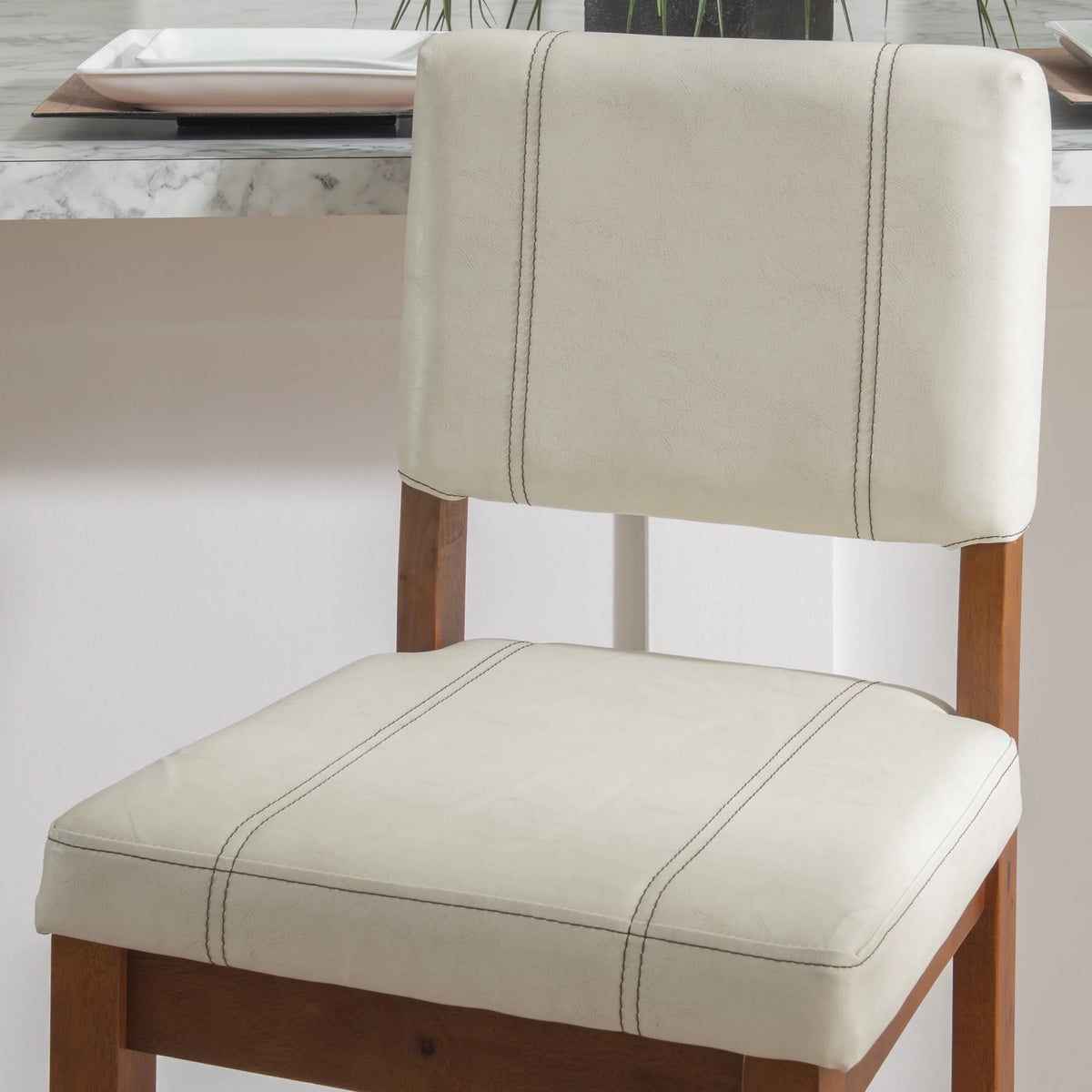 Linon Mulberry Padded Bar Stool, 30" Seat Height, Medium Dark Walnut Finish with Cream  Fabric