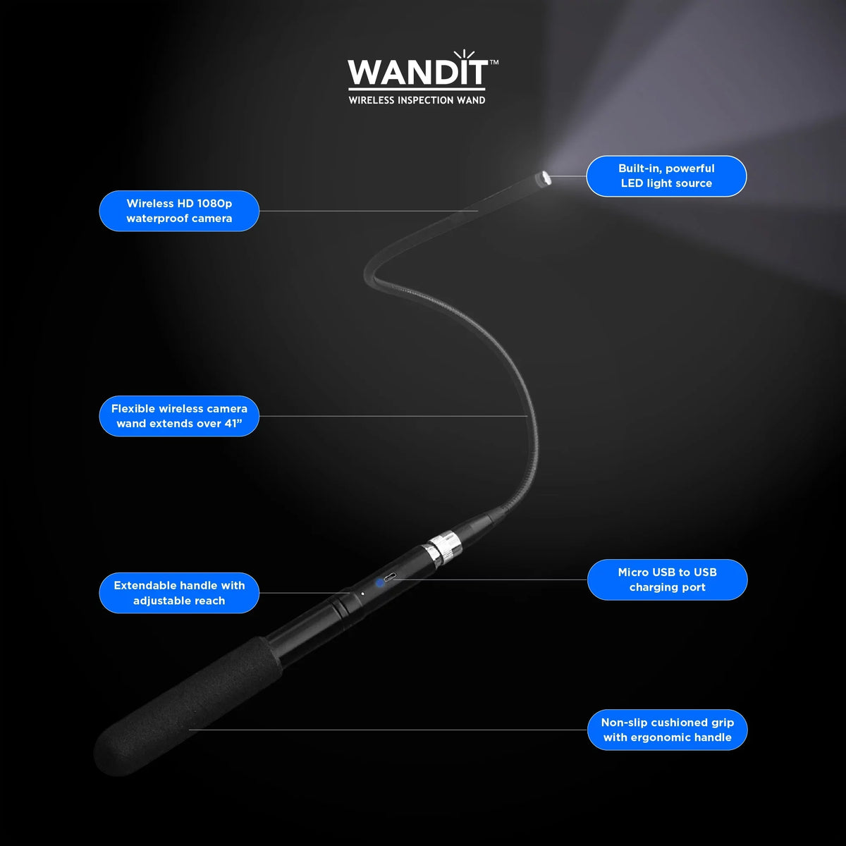 Wireless Inspection Camera with Light - Inspect Anything, Anywhere, Anytime - 360 Degree Flexible Inspection Camera Wand - 41 Inch Extendable, Rechargeable - Capture Images to Your Phone