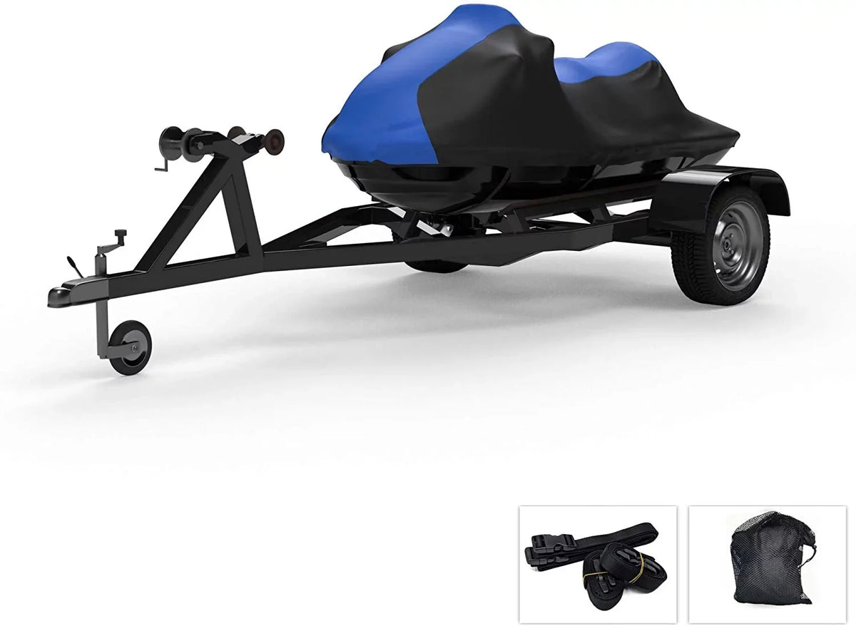 Weatherproof Jet Ski Covers for Yamaha Wave Runner  2009-2016 - Blue/Black Color - All Weather - Trailerable - Protects from Rain, Sun,  Rays, and More! Includes Trailer Straps and Storage Bag